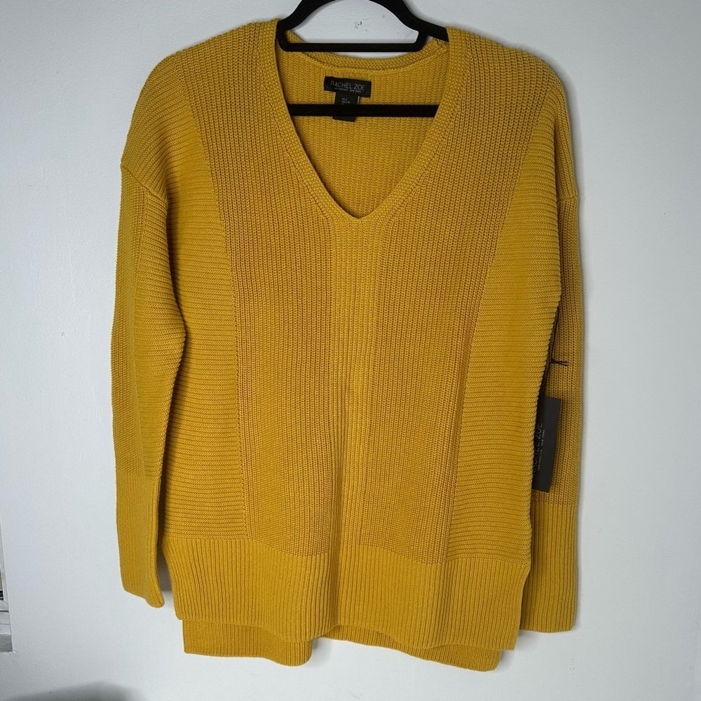 NWT Rachel Zoe mustard yellow v neck  sweater women’s size L